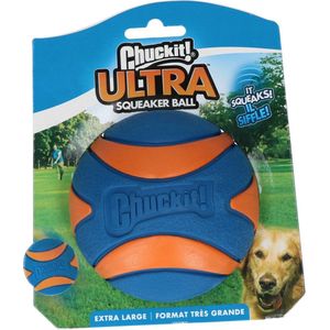 Chuckit! Ultra Squeaker Bal - Hondenspeelgoed - Hondenbal - Duurzaam rubber - Extra Large - Ø9 cm - Blauw/Oranje - 1 Stuks