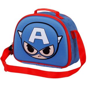 Karactermania - Marvel - Captain America - 3D Bobblehead - Thermische Lunchtas - Lunchbox - Broodtrommel met trolley bevestiging - Blauw