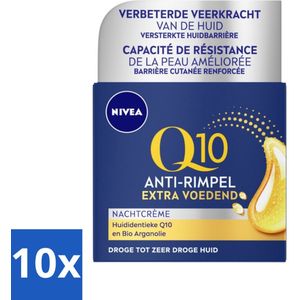 NIVEA - Nachtcrème - Q10 Extra Voedend - Voor droge huid - Anti-Rimpel - Met Creatine - 50 ml - Bulkverpakking - 10 stuks