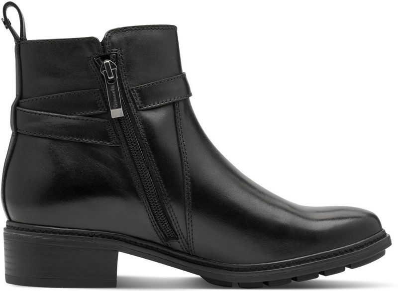 Tamaris - Enkellaarsjes - Zwart - Leren Biker met Gesp en Rits