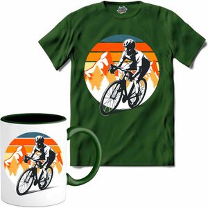 Wielrennen Fiets | Mountainbike sport kleding - T-Shirt met mok - Unisex - Bottle Groen - Maat M