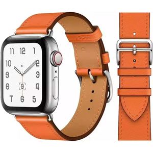 UrbanGoods - Horloge band - Geschikt voor Apple Watch - Echt Leer - 42 / 44 / 45 mm - Oranje - Series  4 5 6 7 SE - Smartwatch iWatch
