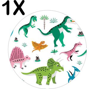 BWK Stevige Ronde Placemat - Dino - Dinosaurus - Getekend - Vrolijk - Voor Kinderen - Set van 1 Placemats - 40x40 cm - 1 mm dik Polystyreen - Afneembaar