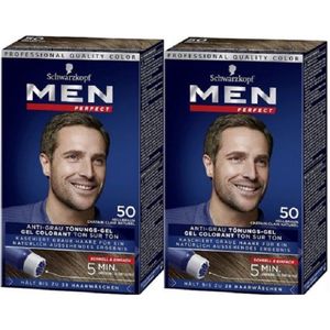 2 stuks Schwarzkopf Men Perfect 50 - Lichtbruin -  haarkleuring - gel -  haarverf mannen -  - just for men -  grijs dekkend in 10 minuten