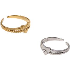 Aramat Jewels - Stalen Damesring - Strikje & Hartje - 7mm - Goudkleur-Moederdag - vrouw- tijdloos - cadeau - Feest - Festival