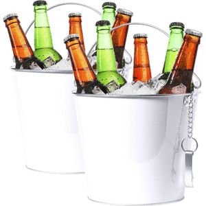 IJsemmer/bierkoeler - 2x stuks - 6L - metaal - wit - met flesopener - wijnkoeler - drankkoeler