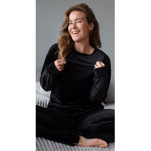 huispak velours - zwart - 2 delig - maat S - velvet - jasje met broek