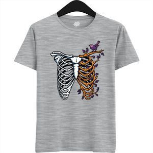 Bones And Branches Ribcage - Halloween Ribbenkast Dames / Heren Unisex T-shirt - Grappig Kostuum Shirt Idee Volwassenen - T-Shirt - Unisex - Heather Grijs - Maat M