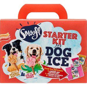 Smoofl honden lekkernij - Starter Kit om je eigen honden ijs te maken, Kit met 2 ijsmixen voor honden, Pindakaas en Aardbei smaak, een pootvormige Silicone Vorm - voor 4 hondenijsjes