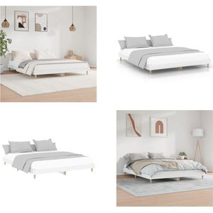 vidaXL Bedframe bewerkt hout hoogglans wit 140x200 cm - Bedframe - Bedframes - Bed - Bed Frame