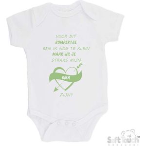 100% katoenen Romper Zwangerschap Aankondiging 2.0 ""Voor dit rompertje ben ik nog te klein maar wil je straks mijn oma zijn"" Unisex Katoen Wit/sage green (saliegroen) Maat 62/68