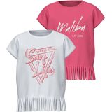 NAME IT NKFVALONE 2P CAPSL SHORT TOP Meisjes T-Shirt - Camellia RosePack:Bright White - Maat 134/140