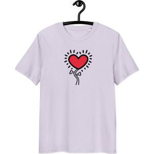 Grow Love T-shirt - Unisex - 100% Biologisch Katoen - Lavendel - Maat L | Pop Art T-shirt| Mindfull T-shirt| By BitPopArt| Love T-shirt| Zomer T-Shirt| Mindfull Kleding| Liefde T-shirt