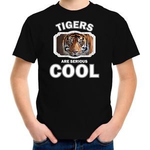 Dieren tijgers t-shirt zwart kinderen - tigers are serious cool shirt  jongens/ meisjes - cadeau shirt tijger/ tijgers liefhebber - kinderkleding / kleding 158/164