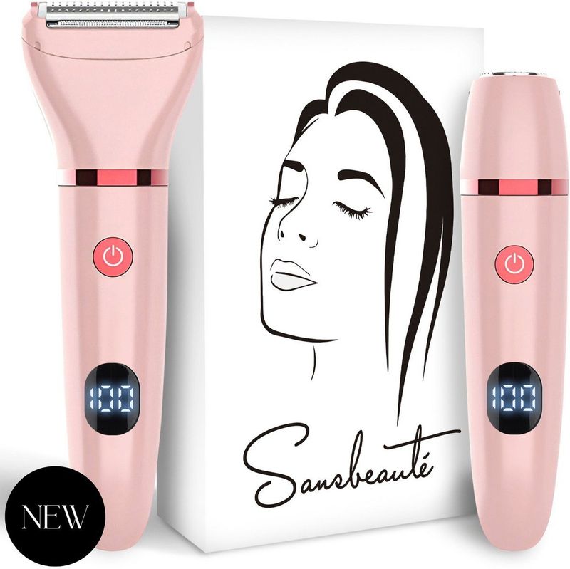 2-in-1 Ladyshave met Display - Gezicht - Oksels - Benen - Bikinilijn - Sansbeauté® - Scheerapparaat Vrouw - Gezichtsontharing Dames - Trimmer Vrouw - Ladyshaves Bikini - USB Oplaadbaar