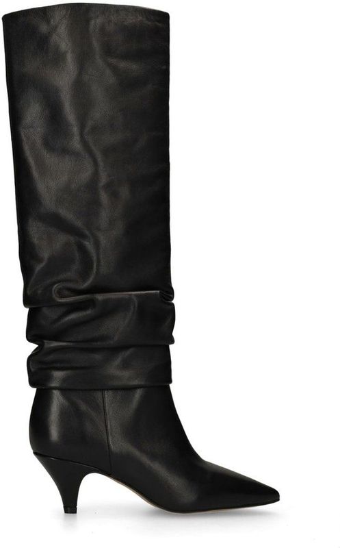 Manfield - Hoge Laarzen - Zwart - Leren - Met Kittenheel