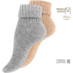 2 paar dames wollen sokken - met Alpacawol - Grijs/Beige - Maat 35-38