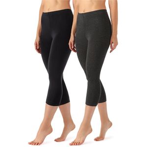 Merry Style MS-MS10-144-LE-2Pack Dames 3/4 Leggings 2Pack - Sport - Vrijetijdsbroek - Capri - Viscose - Sporbroek - Yogabroek - Zwart/Donker Gemêleerd - S