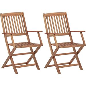 vidaXL Tuinstoelen 2 st inklapbaar met kussens Tuinstoel - Acaciabouw - Vouwstoel - Buitensteun - Lounge Stoel
