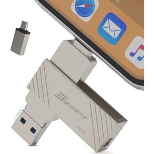 256 GB USB 3.2 Gen 1 Type-C Jump Drive - Metalen Behuizing, Draaibaar Design, Geschikt voor Telefoons en Tablets