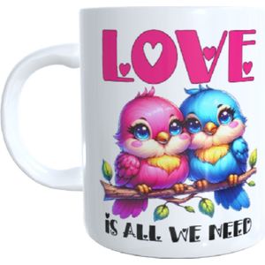 Bedukte koffie beker - thee mok - love - vogels - birds