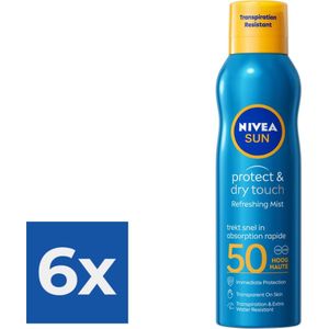 Nivea - UV-Zonnebrand Spray - Sun protect & Dry touch SPF50+ - maat 200ml - Voordeelverpakking 6 stuks