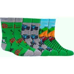 Kindersokken | huissokken | antislip | vrolijke sokken | fijne badstofsokken | per 6 paar | thema: tractor