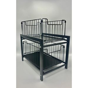 Oliv - Gootsteenkast Organizer - Zwart - Metalen Design - Twee Uittrekbare Lades