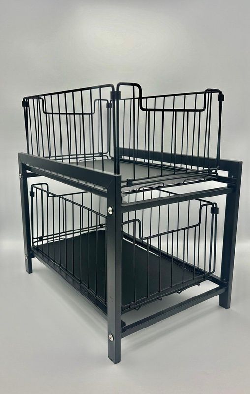 Oliv - Gootsteenkast Organizer - Zwart - Metalen Design - Twee Uittrekbare Lades