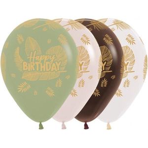 Happy Birthday ballonnen Tropical , 8 stuks, verjaardag, 100% biologisch afbreekbaar.