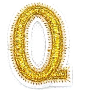 Alfabet Letter Strijk Embleem Patch Goud Wit Letter Q / 3.5 cm / 4.5 cm