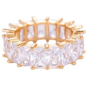Glanzende Gouden Kubussen Design Ring - Ring met Zirkonen - Maat 17 - 14k Verguld - Dottillove