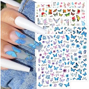 Allecto plus - Nagelstickers set met 6 vellen vlinder en 3D-bloemen - Zelfklevende nagel decoratie voor lente en zomer - Nail art stickers voor doe-het-zelf manicure