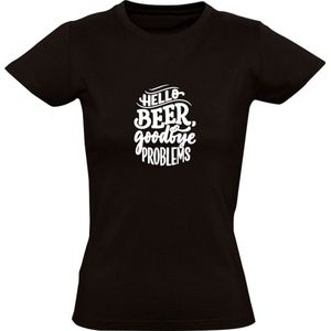 Hello beer, goodbye problems | Dames T-shirt | Zwart | Hallo bier, tot ziens problemen | Borrel | Feest | Carnaval | Oktoberfeest  | Quote | Spreuken