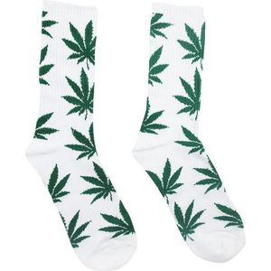 Wiet sokken - cannabis sokken - One Size - unisex - wit-groen