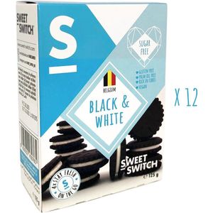 SWEET-SWITCH® - Black & White Cookie - Cacao - Vanillecrème - Snacks - Koek - Suikervrij - Glutenvrij - Palmolievrij - Vegan - 12 x 125 g