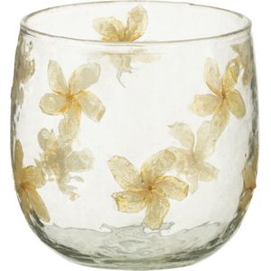 J-Line kaarshouder - theelichthouder Bloemen - glas - geel - small - 2 stuks