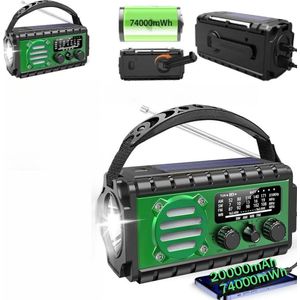 Noodradio Met Zonnepaneel, Zaklamp, Leeslampje, AM/FM/SW NOAA-weerradio - Handmatige Slinger, Zonne-energie, USB Type-C-oplading - Compact En Draagbaar, Ideaal Voor Kamperen/stroomuitval, Groen