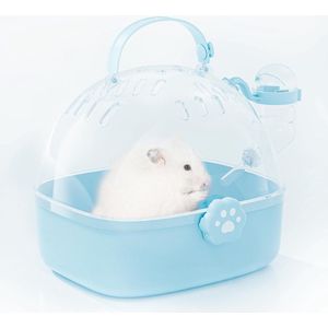 Transportbox hamster met waterfles, draagbare transportbox voor kleine dieren, reisbox, draagkooi 18,4 l x 17 W x 16,3 cm voor gerbils, muizen, dwerghamsters (blauw)