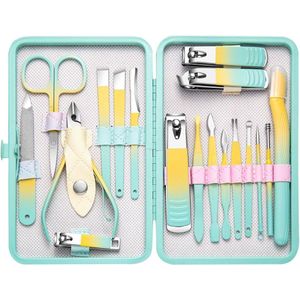 Manicureset 18-delige nagelknipperset met draagbare reiskoffer voor mannen en vrouwen Gezicht Teen Vingerverzorging Gereedschap Manicure Pedicure Gereedschap Beautyset Mannen en vrouwen Cadeau (Macron Groen)