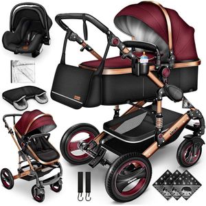 3-in-1 Kinderwagen Complete Set voor Baby's | Combi Wandelwagen met Reiswieg, Buggy en Accessoires inclusief Voetenzak