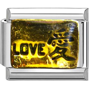 Quiges - Schakel - Bedel - 9mm - charms - Kleurrijk - Liefde in het Chinees - Geschikt voor - Nomination- armband - Schakelarmband - italy bedels armband