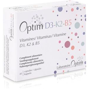 Optim D3-K2-B5 - Vitaminen - Vitamine D3 & K2 met vitamine B5 - 45 capsules - Supplement - Vitamine D - Vitamine K Menaquinone-7 MK-7 - VEGAN - Botten en Immuunsysteem