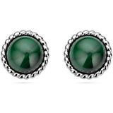 Zilver - Gerhodineerde Oorknoppen - Malachiet - 11 mm