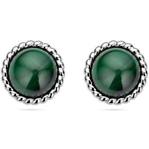 Zilver - Gerhodineerde Oorknoppen - Malachiet - 11 mm