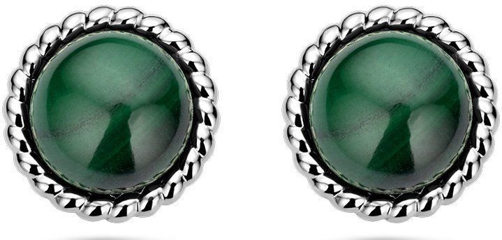 Zilver - Gerhodineerde Oorknoppen - Malachiet - 11 mm