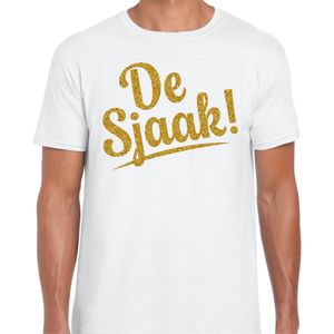 Bellatio Decorations Verkleed T-shirt heren - De Sjaak! - wit - glitter goud - foute party M