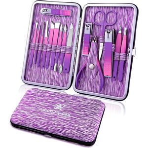 Professionele Manicure Set - 16 Stks Pedicure Care Tools van Roestvrij Staal (Paars)