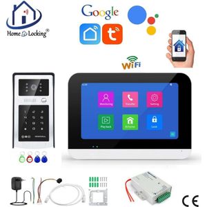 Smart WIFI deur intercom touchscreen met voeding voor elektrisch slot en bediening via Smart Life APP werkt met Alexa en Google spraaksturing.T-2303V