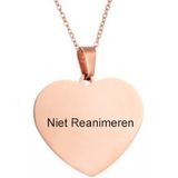 Gegraveerde Niet Reanimeren Ketting - Niet Reanimeren Penning - Do Not Resuscitate - Gegraveerd - Hart - Hartje - Roestvrij Staal - RVS - Verstelbaar - Rosé Goudkleurig